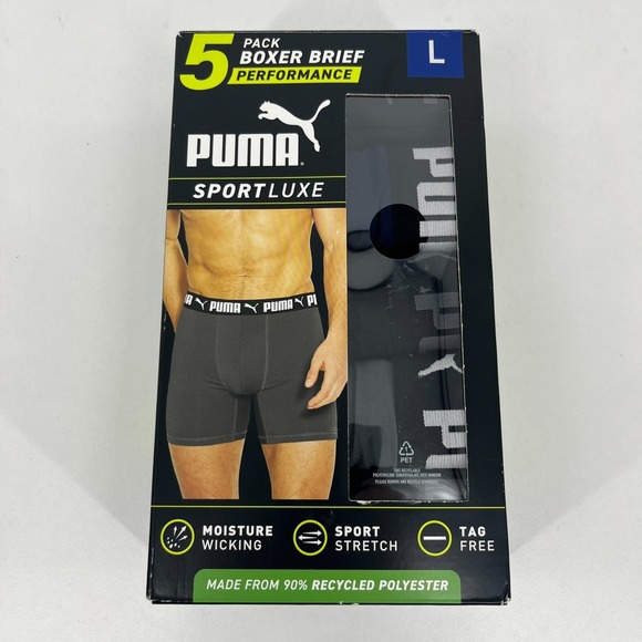 Puma Other - Puma 5 Pack Boxer Brief Underwear Mens L Gray Black Performance Stretch Open Box